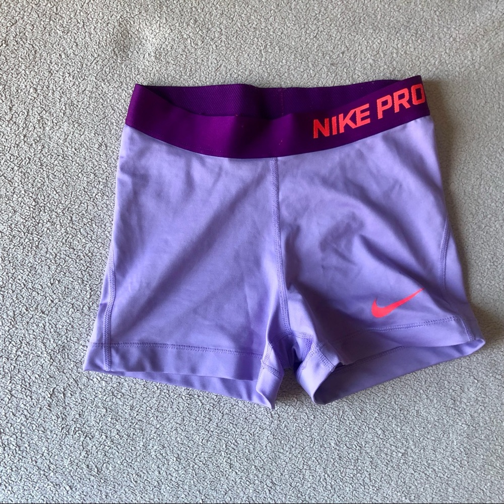 Nike Pro Shorts - Light Purple with Neon Coral Detail